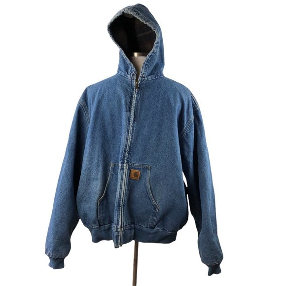 Carhartt Blanket Flannel Lined Hooded Mens Denim Jean Jacket A$AP Asap Rocky - Picture 3 of 16